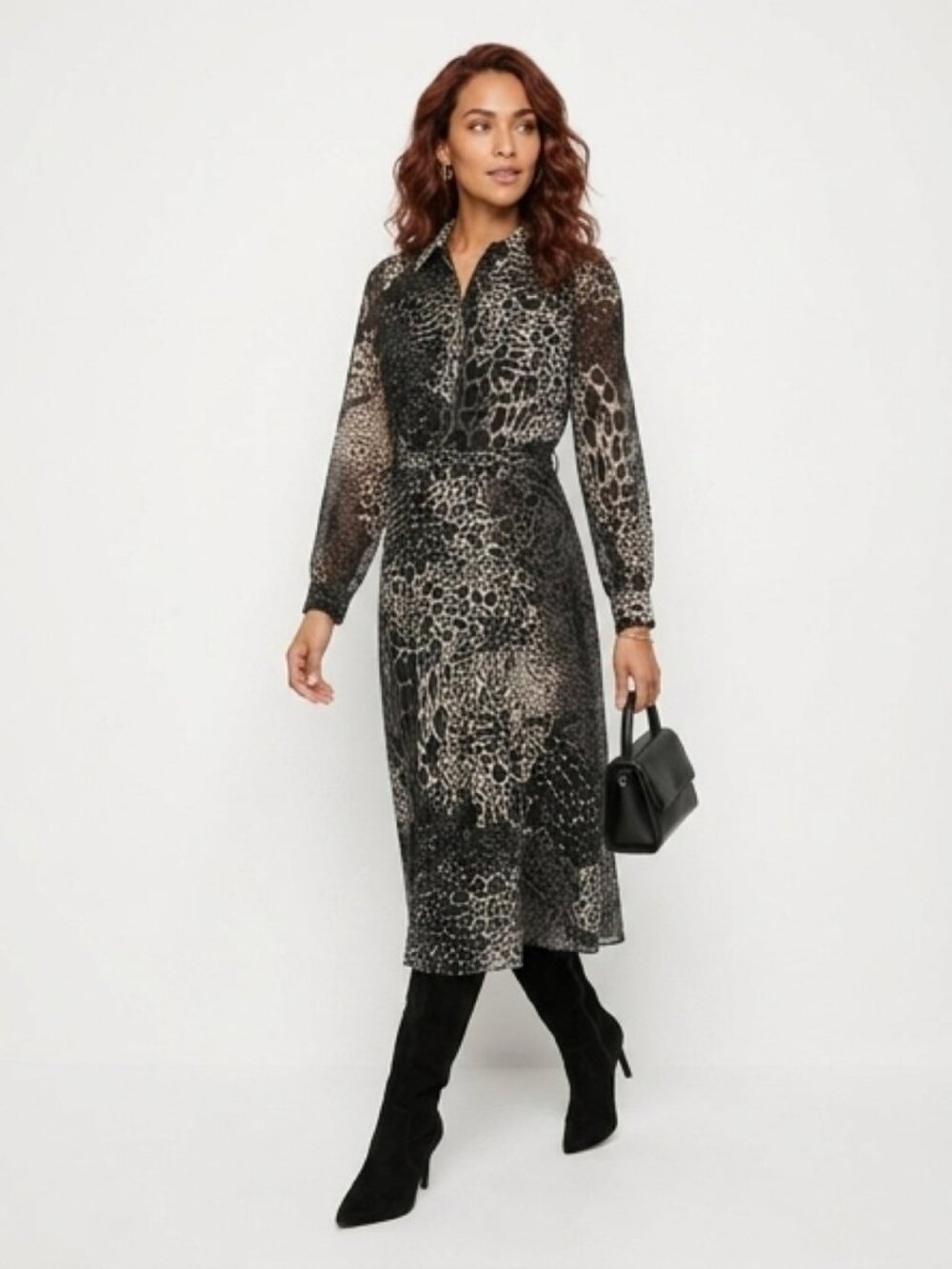 DKNY Sheer Animal Print Midi Dress